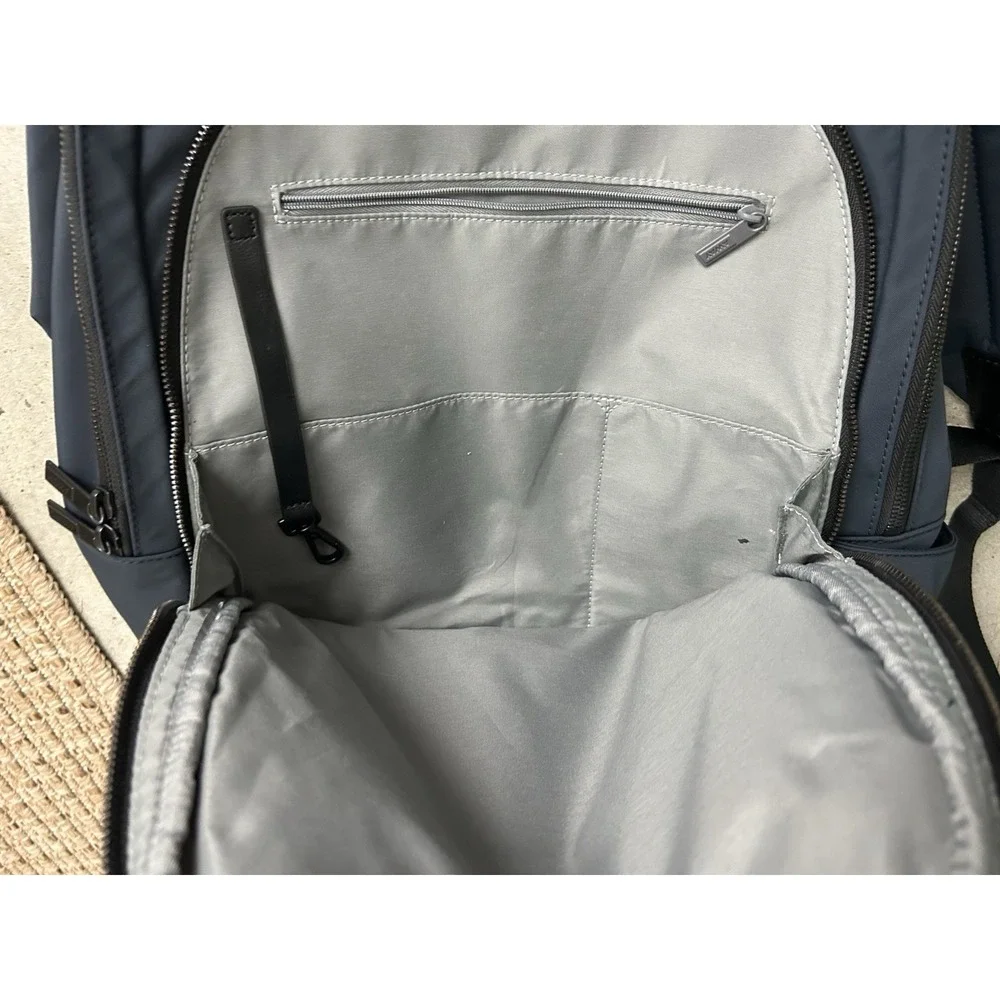 AWAY Travel The Everywhere Zip Backpack Navy Blue‎ Laptop Drink Storage
